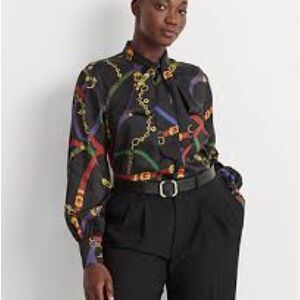 Lauren Ralph Lauren Black Label 
Women's Belting-Print Twill Tie-Neck Blouse